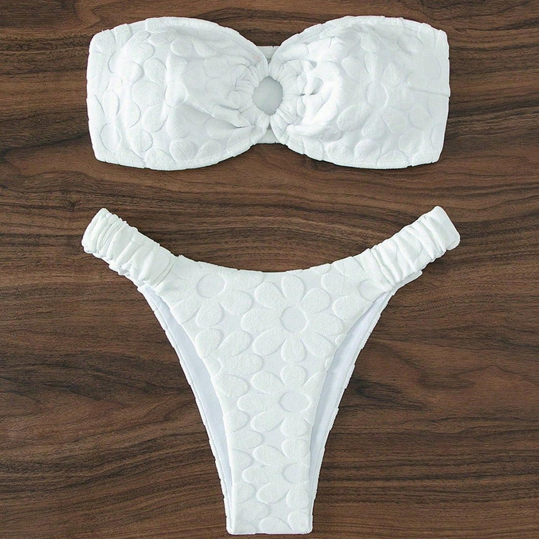 Damen Bandeau-Bikini mit blumiger Textur – Maréssa