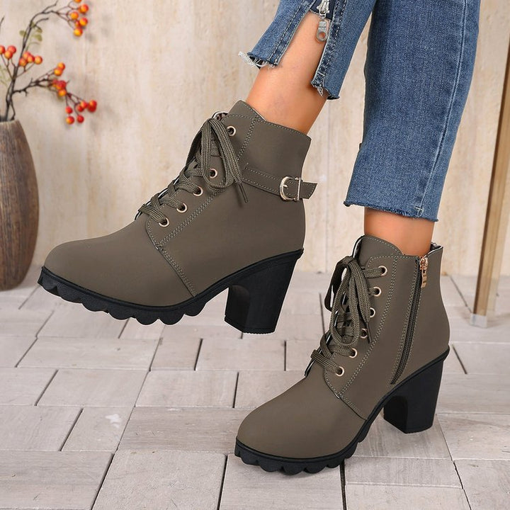 Damen nan knöchelhohe Schnür-Stiefelette mit seitlichem Reißverschluss, dekorativer Gürtelschlaufe, mittelhohem Blockabsatz und profilstarker Laufsohle Echo Archiv