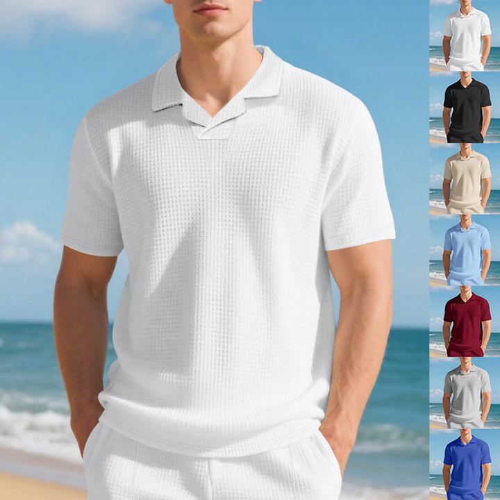 Herren Kurzarm Poloshirt mit strukturiertem Design und modernem Stehkragen Echoarchiv