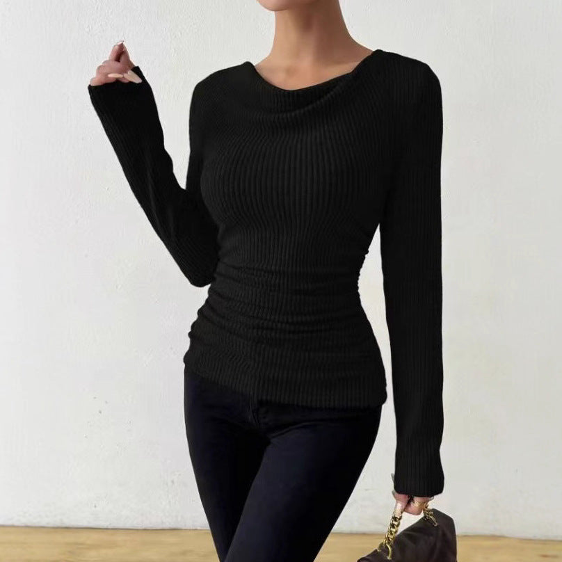 Damen nan eng anliegendes Rippenstrick-Longsleeve mit geraffter Taille Echo Archiv