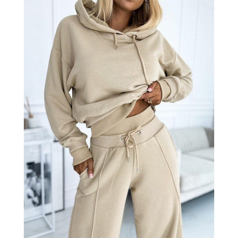 Damen nan Cropped Kapuzenpullover und weite taillenhohe Jogginghose Set Echo Archiv