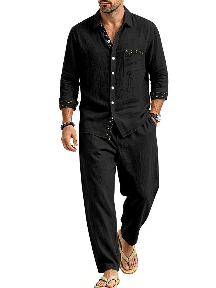 Herren Leichtes Leinenoptik Freizeit-Set mit Hemd und Relax-Hose Echoarchiv