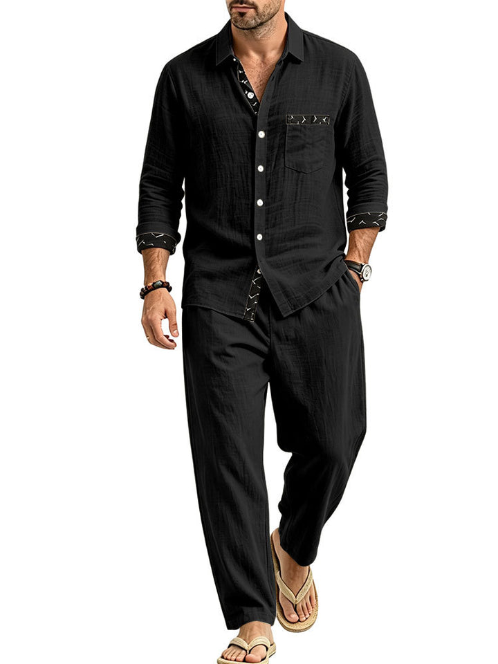 Herren Leichtes Leinenoptik Freizeit-Set mit Hemd und Relax-Hose Echoarchiv