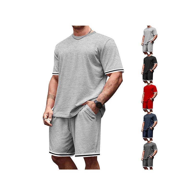 Herren nan sportliches Lounge-Set aus hochwertiger Baumwollmischung mit körpernahem Kurzarmshirt und Kordel-Shorts mit kontrastierenden Bündchen Echo Archiv