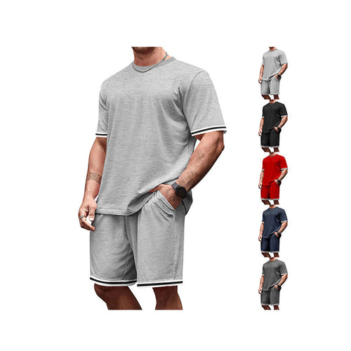 Herren nan sportliches Lounge-Set aus hochwertiger Baumwollmischung mit körpernahem Kurzarmshirt und Kordel-Shorts mit kontrastierenden Bündchen Echo Archiv