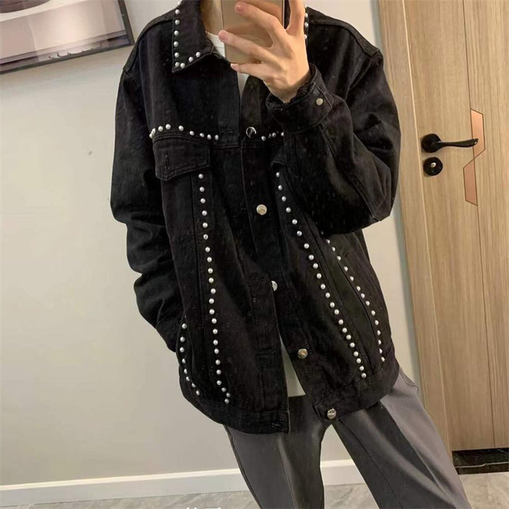 Herren Designer Jeansjacke mit Nieten Echoarchiv