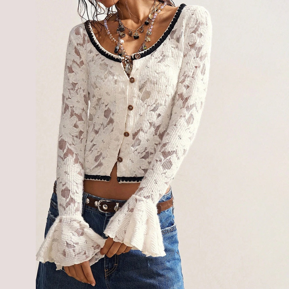 Damen Kuscheliger Mohair-Cardigan mit Zierblumen-Applikationen – Veloura