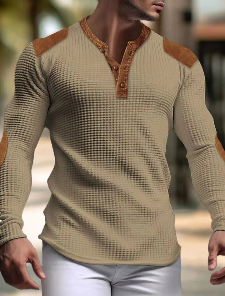 Herren Langarm-Henley-Shirt mit strukturiertem Gewebe und Kontrastdetails Echoarchiv
