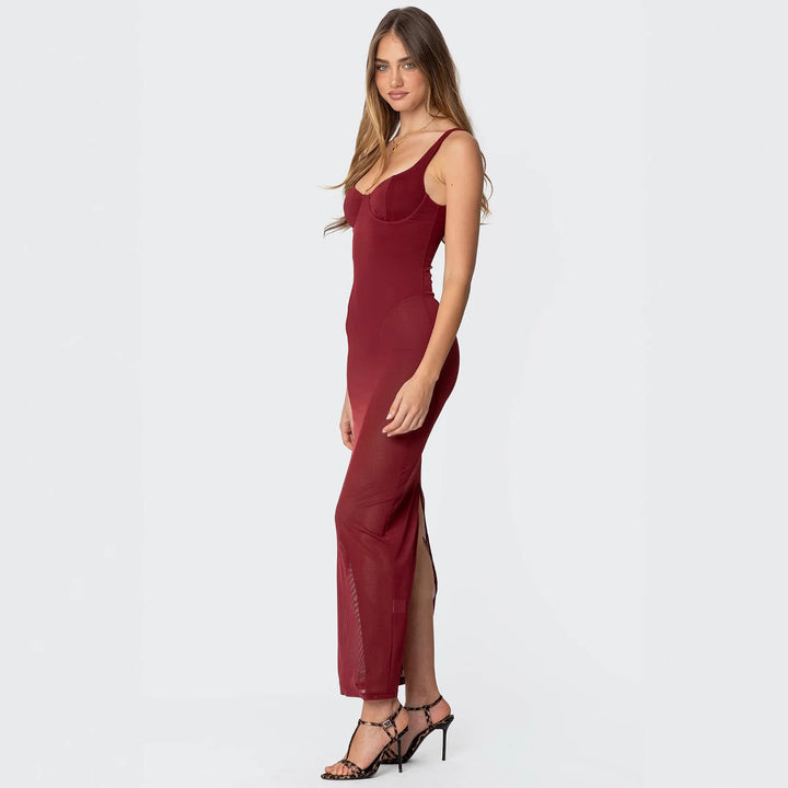 Damen Maxikleid mit figurbetonendem Schnitt und transparenten Einsätzen Echo Archiv