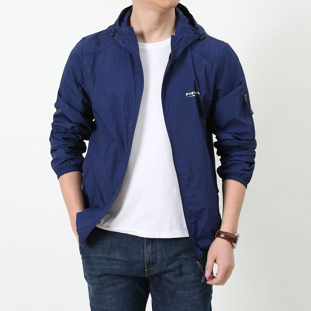 Herren Leichte Windbreaker-Jacke mit verstellbarer Kapuze Echo Archiv 1787797828