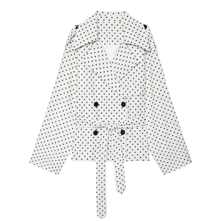 Damen Gepunkteter kurzgeschnittener Trenchcoat mit Taillengürtel und doppelreihiger Knopfleiste Echo Archiv