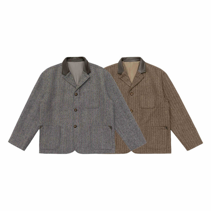 Herren Glencheck-Blousonjacke mit Lederkragen und großen Pattentaschen Echoarchiv