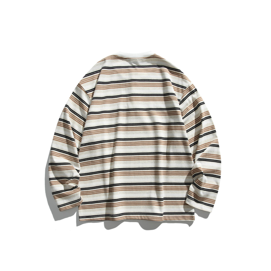 Unisex Oversize-Henleyshirt mit Knopfleiste, Streifenstruktur und geripptem Halsbund Echoarchiv