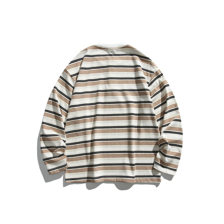 Unisex Oversize-Henleyshirt mit Knopfleiste, Streifenstruktur und geripptem Halsbund Echoarchiv