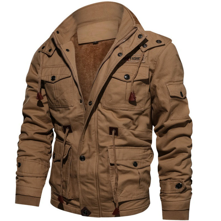 Herren nan gefütterte Canvas-Fieldjacke mit Teddyfutter, Kapuze und multifunktionalen Taschen Echo Archiv