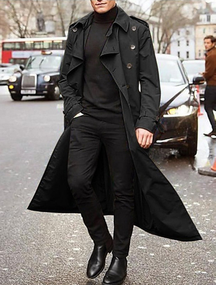 Herren eleganter Trenchcoat mit stilvollen Knopfdetails und hohem Kragen Echoarchiv