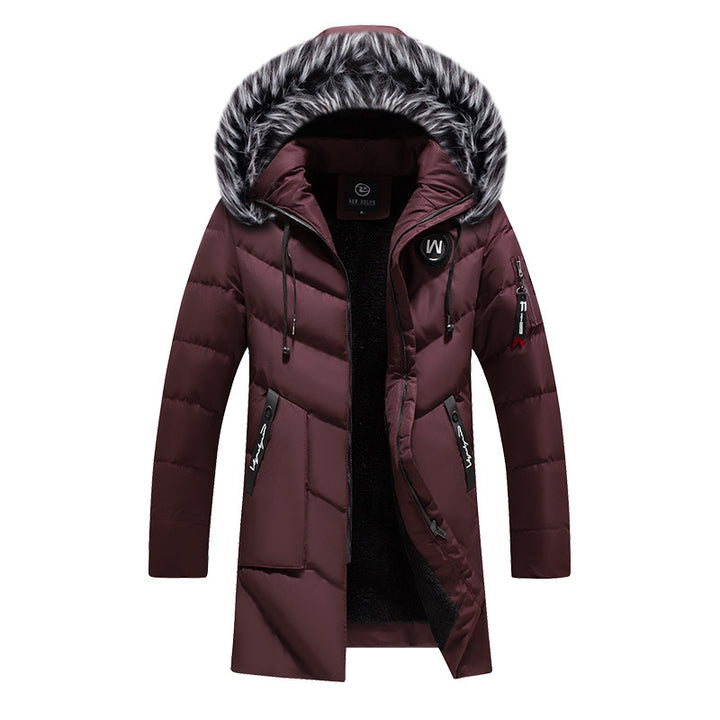 Herren langer gesteppter Thermoparka mit Kunstfellkapuze und Teddyfleece-Innenfutter Echoarchiv