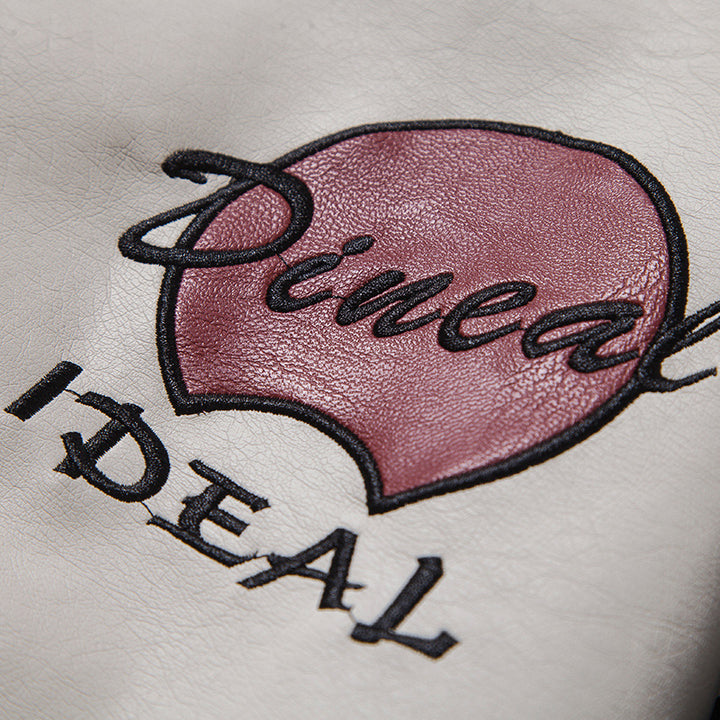 Herren Retro-College-Bomberjacke aus Kunstleder mit gestickten Logos und Rippsaum Echo Archiv