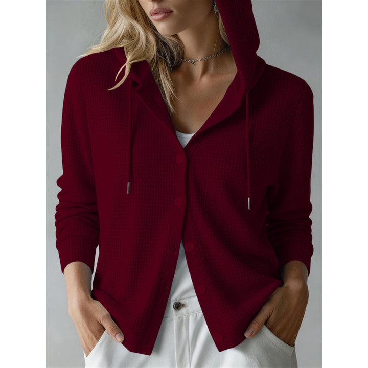 Damen Kapuzen-Strickjacke mit Waffelstruktur und Knopfleiste Echoarchiv