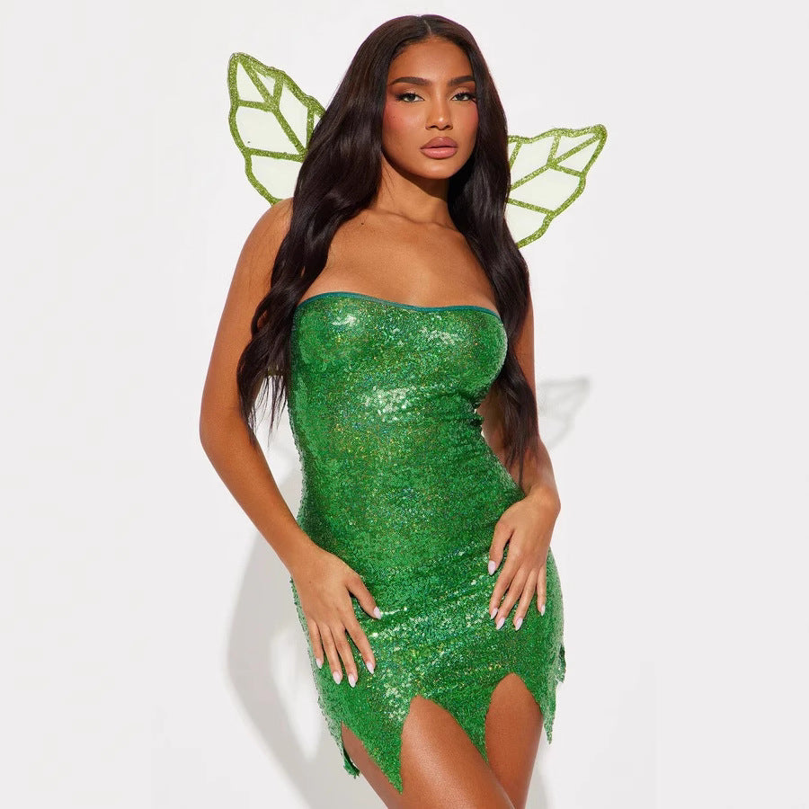 Damen Funkelndes Feenkleid mit schulterfreiem Schnitt und transparenten Flügeln Echo Archiv