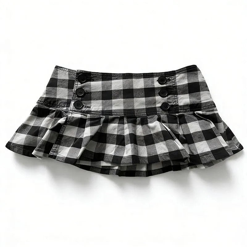 Damen Gingham Rüschenrock mit Knopfdetails Echo Archiv