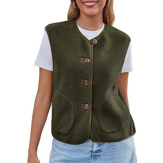 Damen Teddy-Fleece-Weste mit Rundhalsausschnitt und Knopfverschluss Echo Archiv