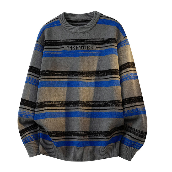Unisex Oversize-Strickpullover mit maritimen Streifen, geripptem Saum & atmungsaktivem Baumwollmix Echoarchiv