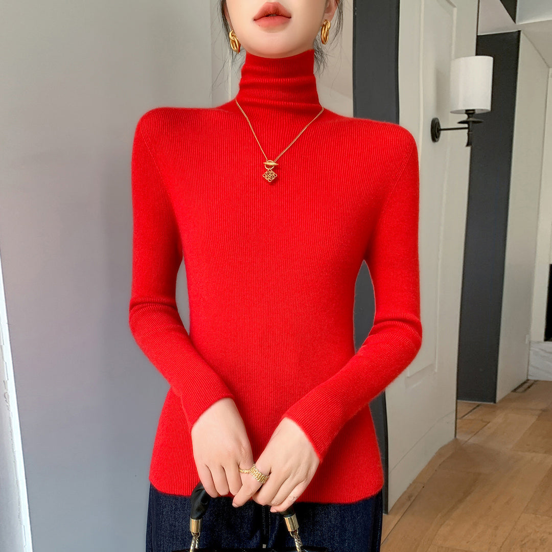 Damen Schlanker Feinstrickpullover mit hohem Rollkragen und feiner Rippstruktur Echoarchiv