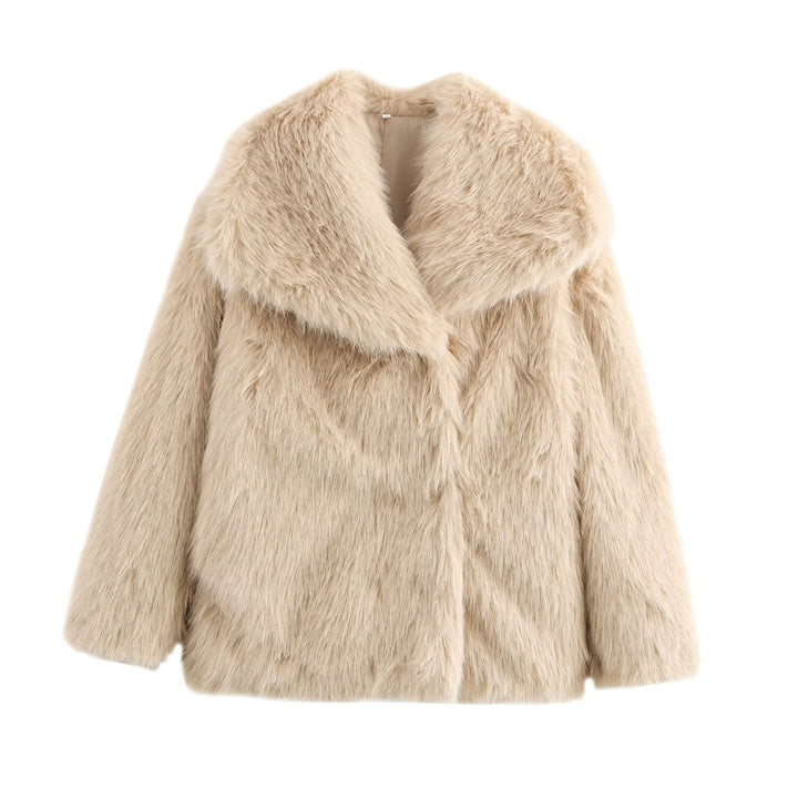 Damen Kurz geschnittener Faux-Fur-Mantel mit voluminösem Schalkragen und geradem Schnitt Echo Archiv