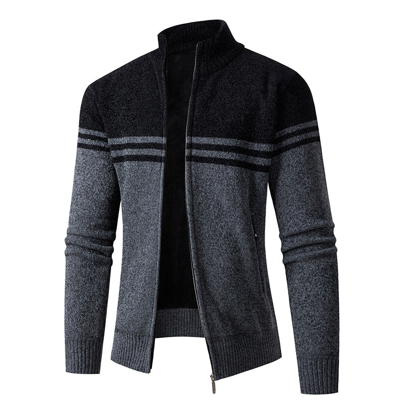 Herren Strickjacke mit modernem Zipper und sportlichem Streifenmuster Echoarchiv