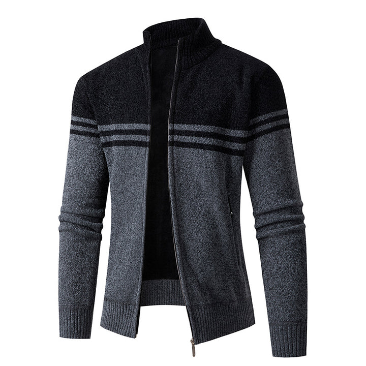 Herren Strickjacke mit modernem Zipper und sportlichem Streifenmuster Echoarchiv