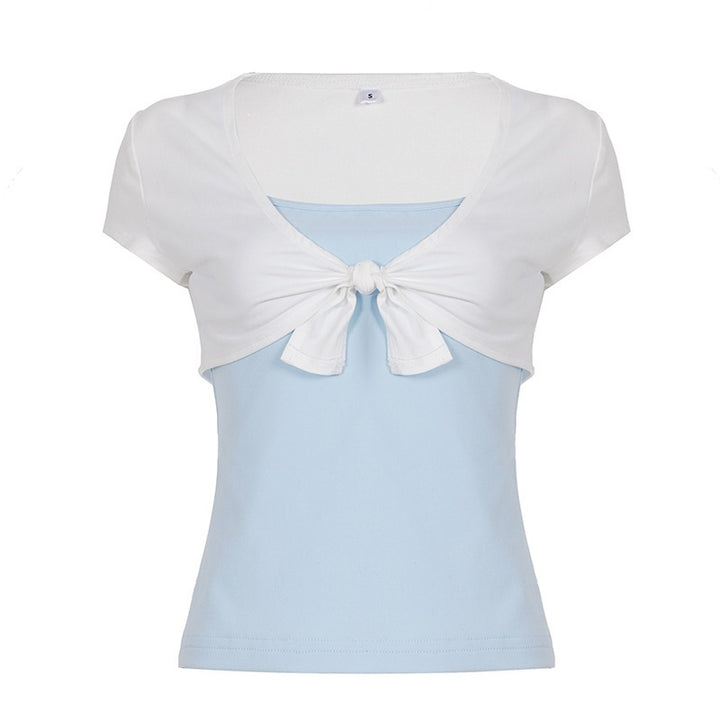Damen Kurzarm Blusentop mit Knotendetail Echo Archiv