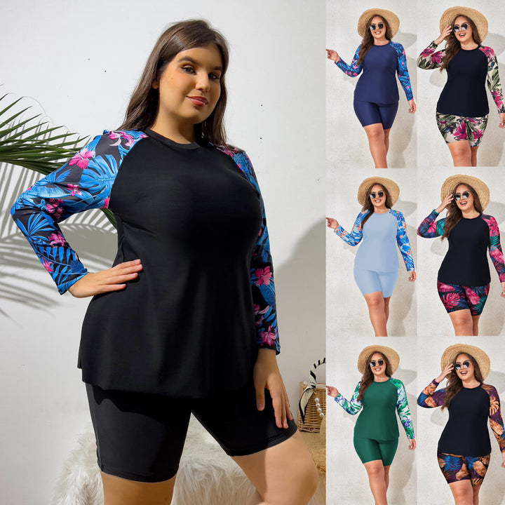 Damen UV-Schutz Surfanzug Set mit langen Ärmeln und farbenfrohem Blattmuster Echo Archiv