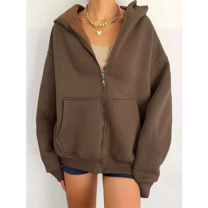 Damen nan oversized Zip-Hoodie mit French-Terry Fleece, Kängurutaschen und verlängerten Ärmelbündchen Echo Archiv