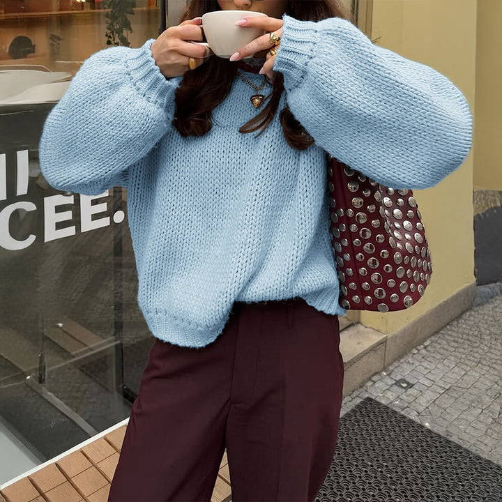 Damen oversized Grobstrickpullover mit Rundhalsausschnitt und gerippten Abschlüssen – Mavelle