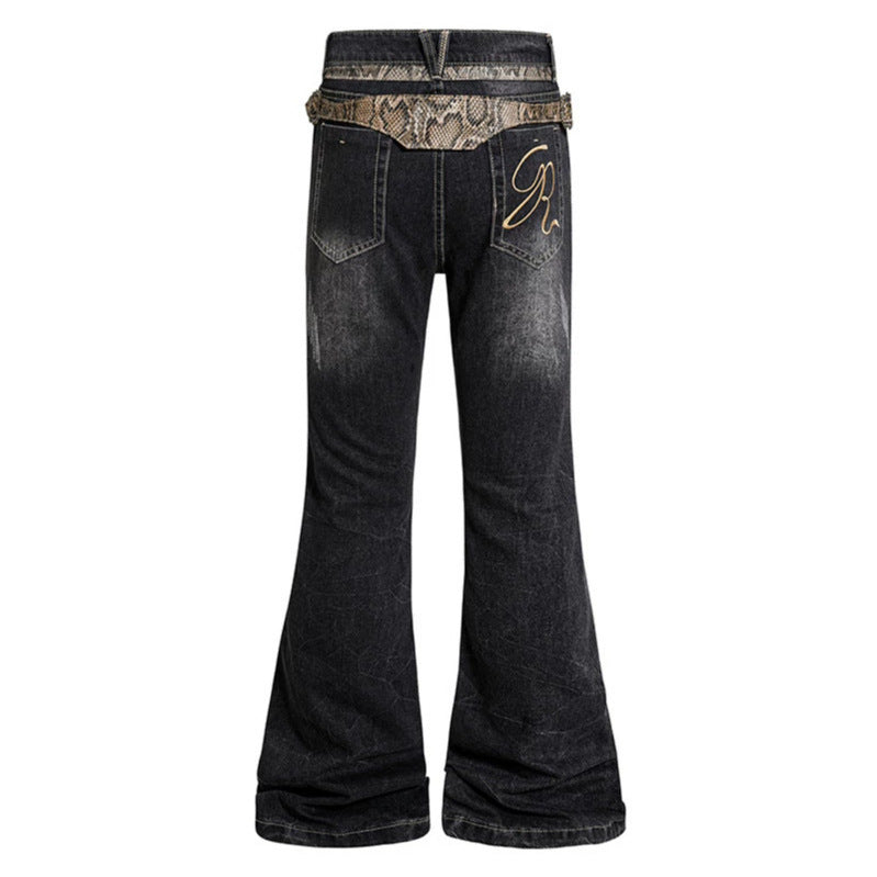 Damen Hochtaillierte Schlagjeans mit verstellbaren Hüftriemen und Vintage‑Waschung Echoarchiv