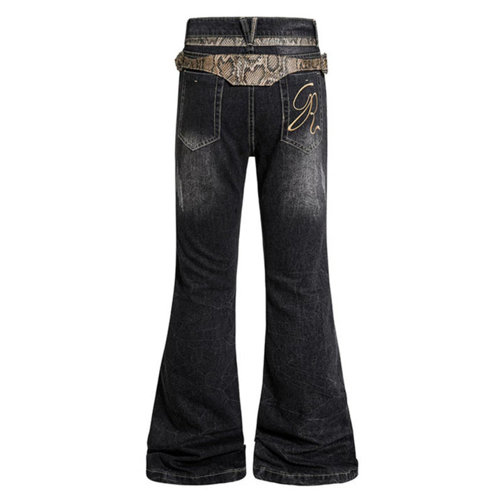 Damen Hochtaillierte Schlagjeans mit verstellbaren Hüftriemen und Vintage‑Waschung Echoarchiv