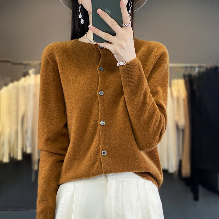 Damen Leichter Feinstrick-Cardigan mit Kaschmir‑Optik, Rundhalsausschnitt und verdeckter Knopfleiste Echoarchiv