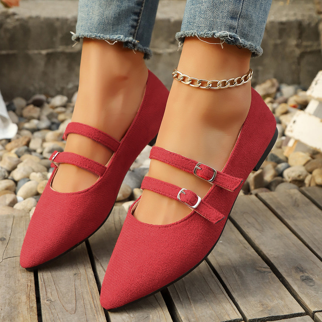 Damen spitze Mary-Jane Ballerinas mit doppelt verstellbaren Schnallenriemen und gepolstertem Komfortfußbett – Lioré