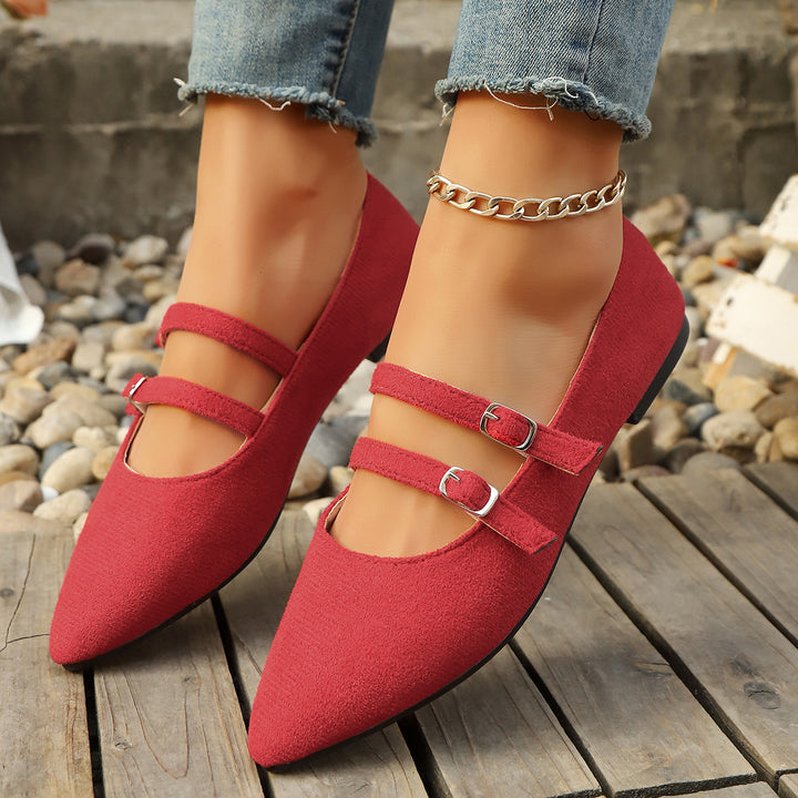 Damen spitze Mary-Jane Ballerinas mit doppelt verstellbaren Schnallenriemen und gepolstertem Komfortfußbett – Lioré