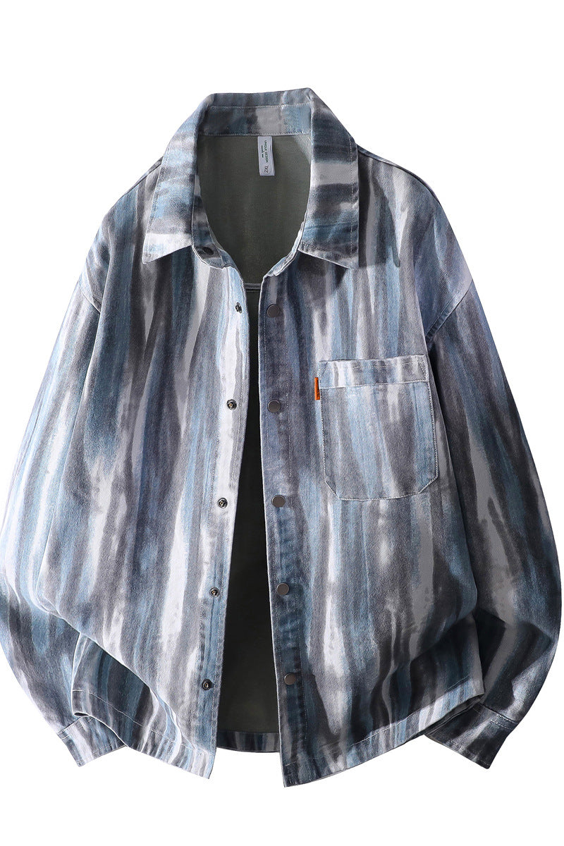 Herren Oversize-Überhemdjacke im Aquarell‑Streifenlook mit Brusttasche & softem Baumwollmix Echoarchiv