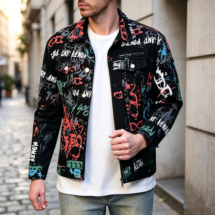 Herren Stilvolle Graffiti-Jeansjacke Echoarchiv