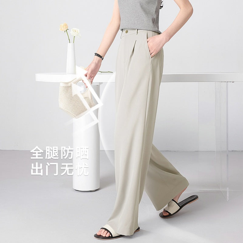 Damen Weite Hochtaillierte Satinhose mit Bundfalten und Eingrifftaschen Echo Archiv