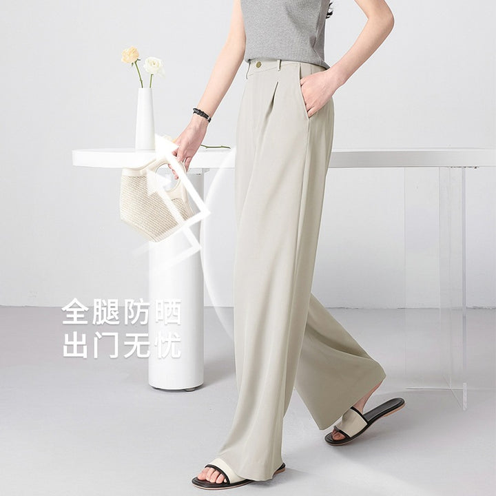 Damen Weite Hochtaillierte Satinhose mit Bundfalten und Eingrifftaschen Echo Archiv
