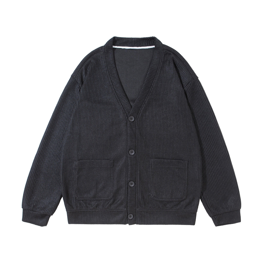 Unisex Strukturiertes Knopf-Cardigan mit V-Ausschnitt und aufgesetzten Taschen Echoarchiv