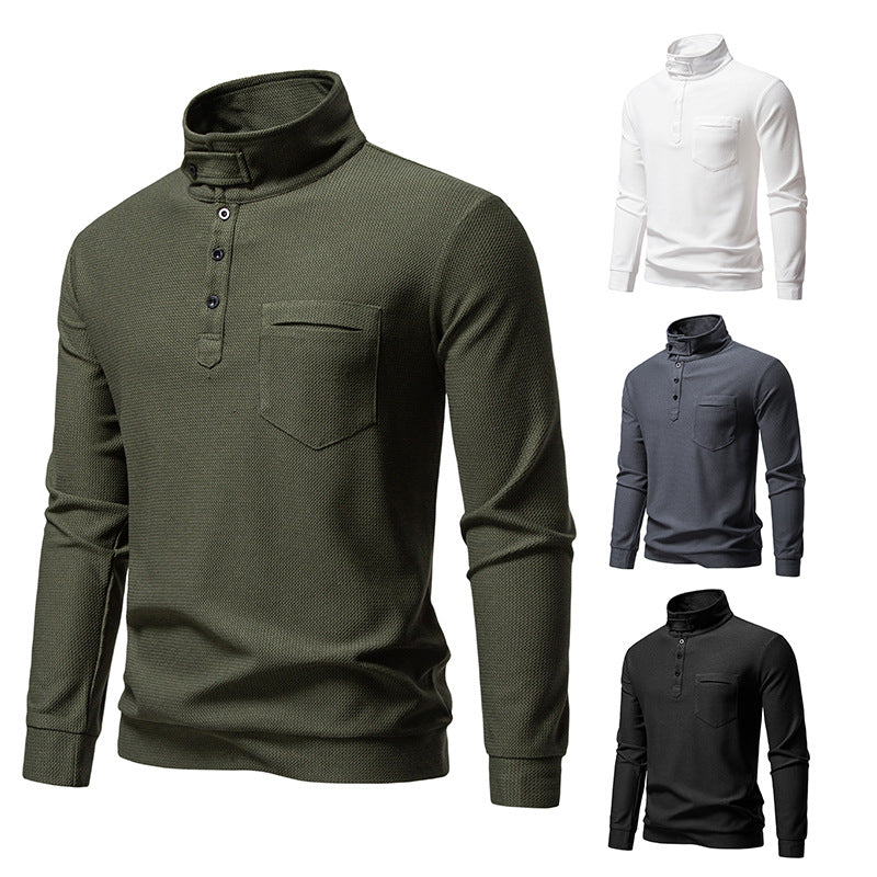 Herren Texturiertes Waffelstrick-Henleyshirt mit hohem Kragen, Knopfleiste und Brusttasche Echo Archiv