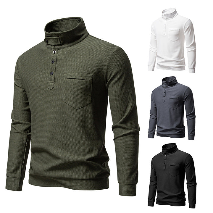Herren Texturiertes Waffelstrick-Henleyshirt mit hohem Kragen, Knopfleiste und Brusttasche Echo Archiv