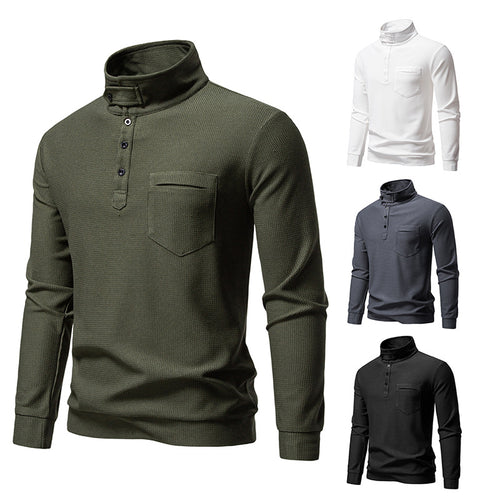 Herren Texturiertes Waffelstrick-Henleyshirt mit hohem Kragen, Knopfleiste und Brusttasche Echo Archiv