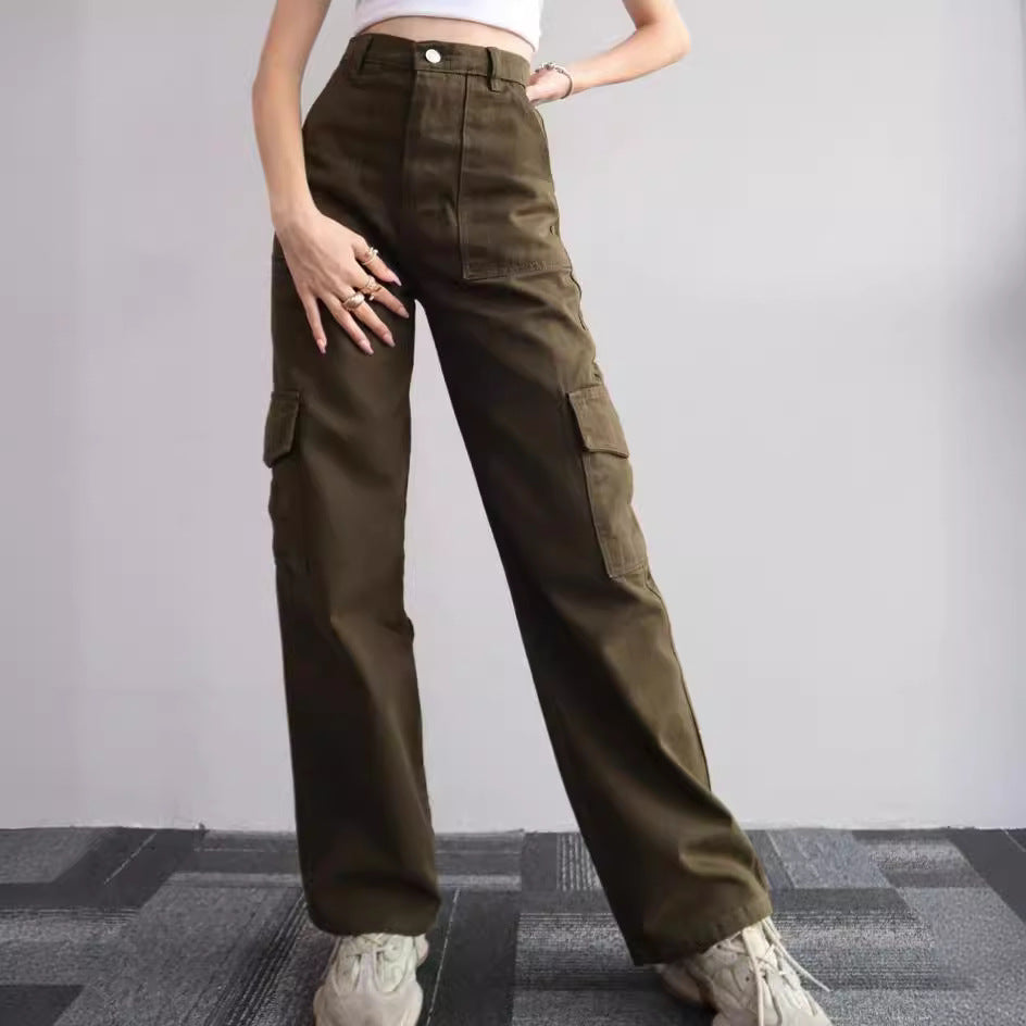 Damen Cargohose mit hoher Taille, geradem Bein und aufgesetzten Pattentaschen Echoarchiv
