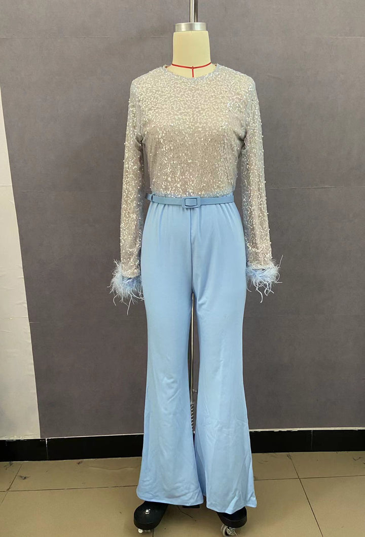 Damen Glitzerndes Oberteil mit langen Ärmeln und eleganter Hose Echo Archiv